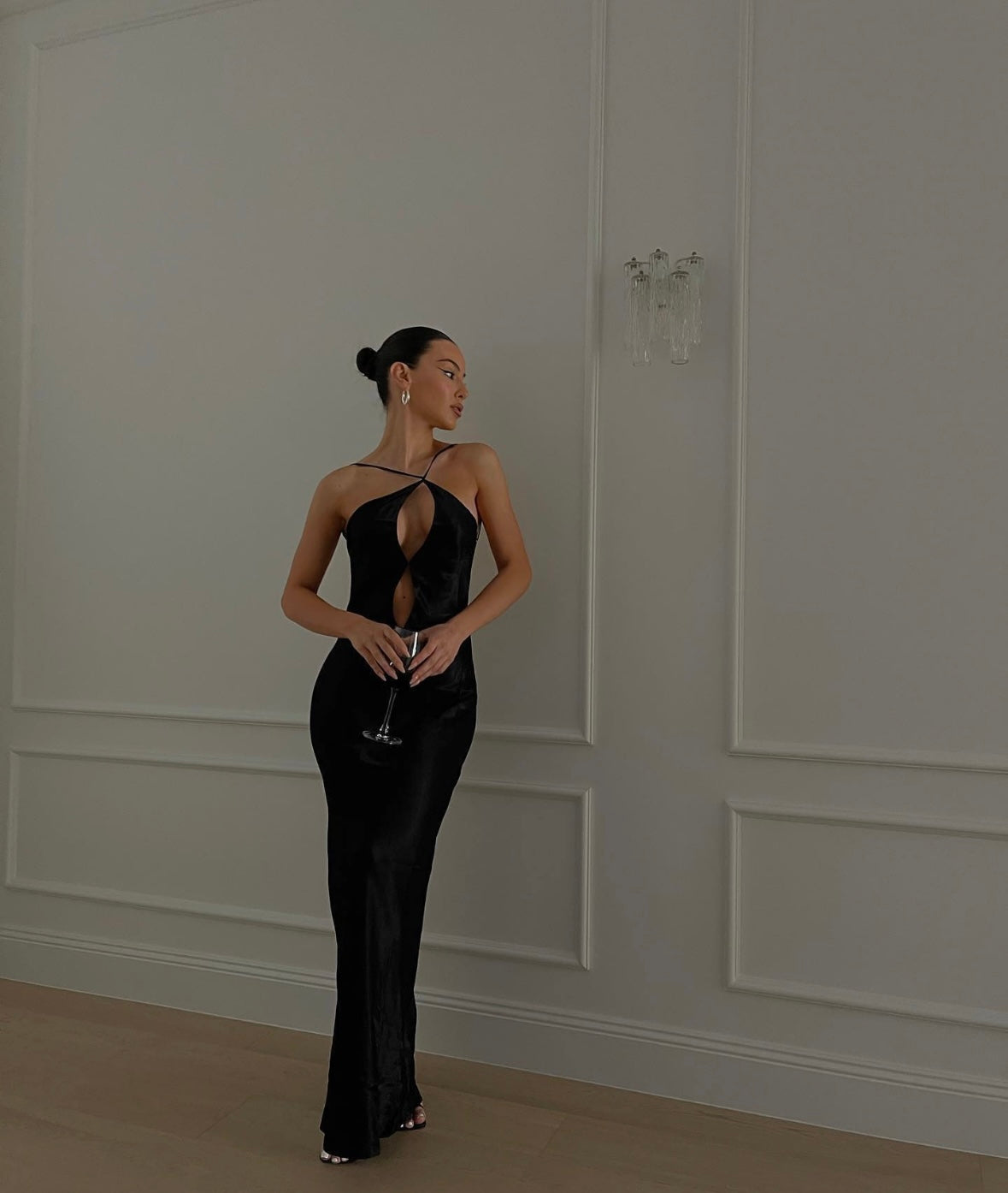 Plunging V-Neck Adjustable-Strap Maxi Dress with Open Back