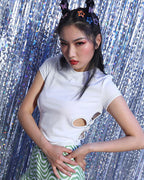 Petal-Detail Cotton Top with Cutout Details