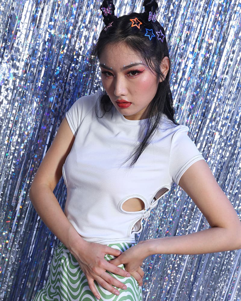 Petal-Detail Cotton Top with Cutout Details