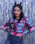 Mesh Polyester Top with Anime Graphics
