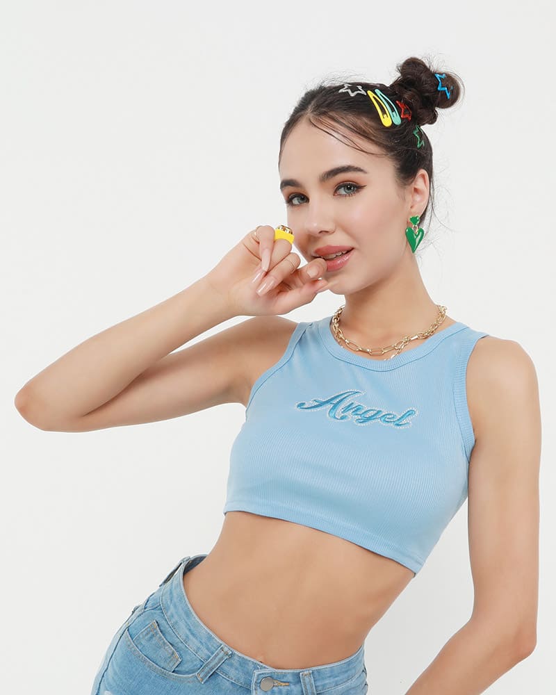 Cotton Polyester Cropped Tank Top with Sleeveless Cut