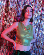 Shimmer Stretch-Blend Cropped Top with Polyester Fabric