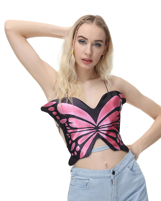 Butterfly-Detail Stretch-Blend Polyester Cropped Top Main image