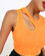 Lettuce-Edge Polyester Tank Top with Panel Details