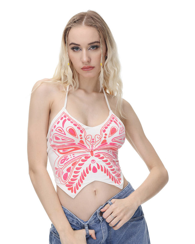 Butterfly-Detail Stretch-Blend Cropped Top with Polyester Fabric Main image