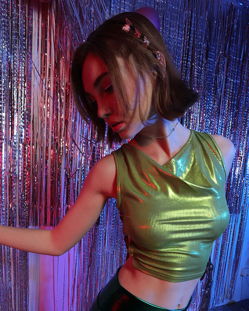 Shimmer Stretch-Blend Cropped Top with Polyester Fabric