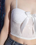 Corset-Style Cotton Top with Mesh Detailing