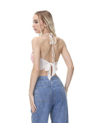 Butterfly-Detail Stretch-Blend Cropped Top with Polyester Fabric