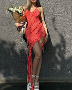Asymmetric Polyester Dress with Cami Straps