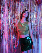 Shimmer Stretch-Blend Cropped Top with Polyester Fabric