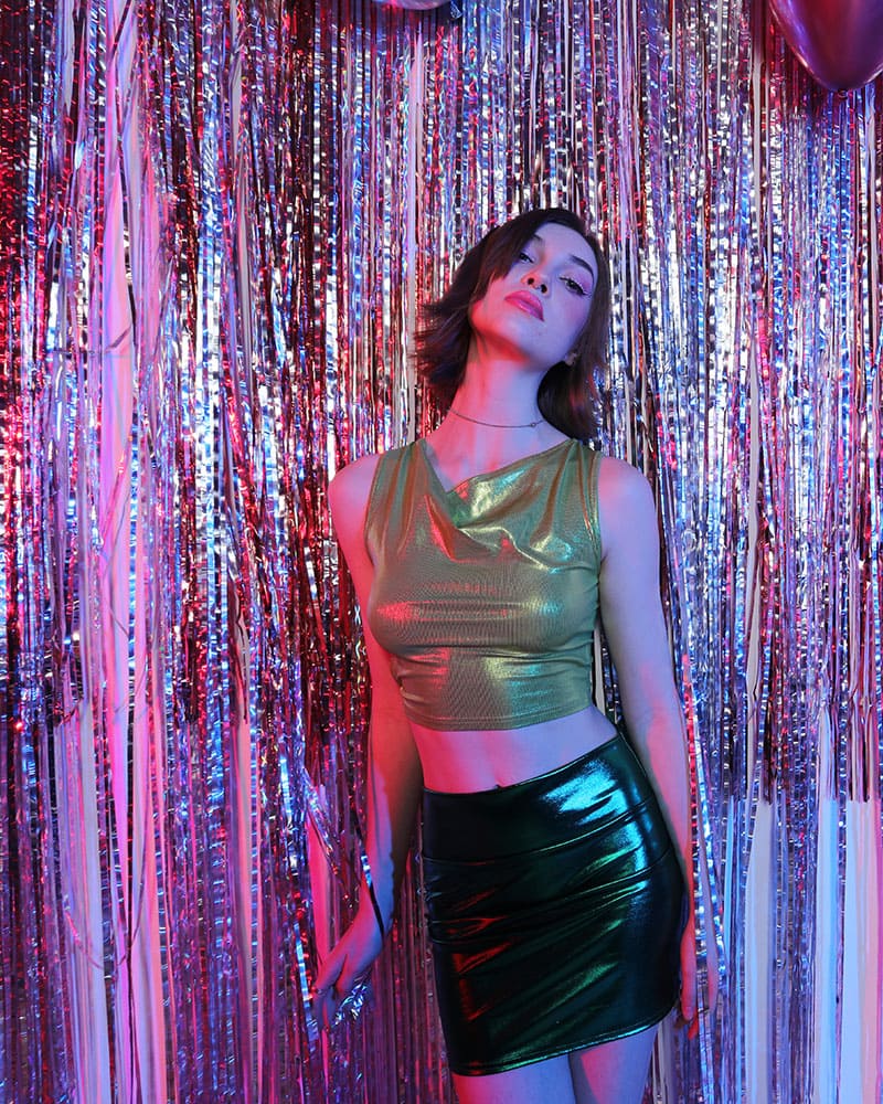 Shimmer Stretch-Blend Cropped Top with Polyester Fabric