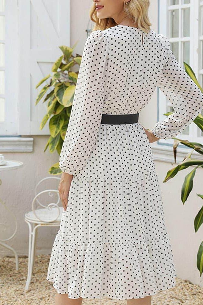 Polka-Dot Midi Dress in White