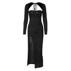 Knit High-Slit Dress with Glitter Detail