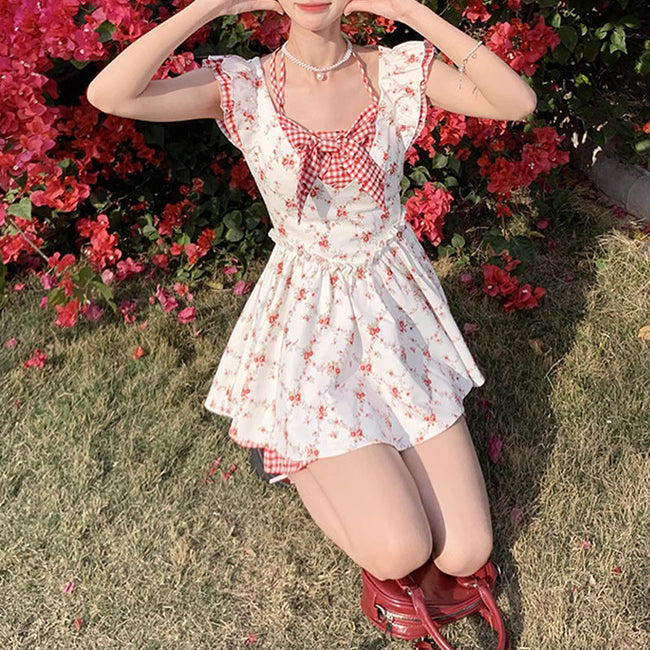 Floral Plaid Dress with Flutter Sleeves Main image