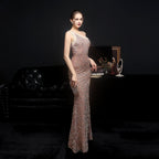 Sequined Dress with One-Shoulder Cut
