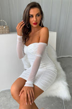 Mesh Dress with Off-Shoulder Neckline