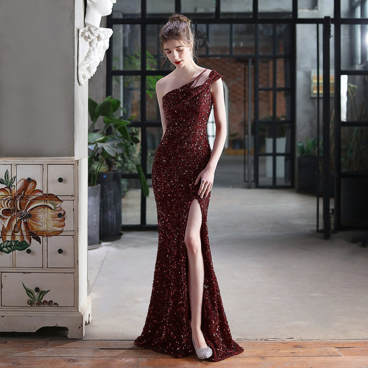 One-Shoulder Sequined Dress