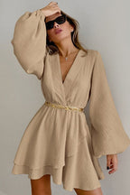Cotton Slim-Fit Dress with Lantern Sleeves