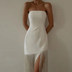 Fringe-Detail Dress with Slit Detail