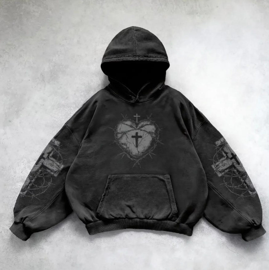 Gothic Relaxed-Fit Hoodie with Polyester Fabric