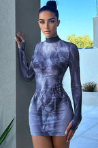 Crew-Neck Printed Dress with Slim Fit