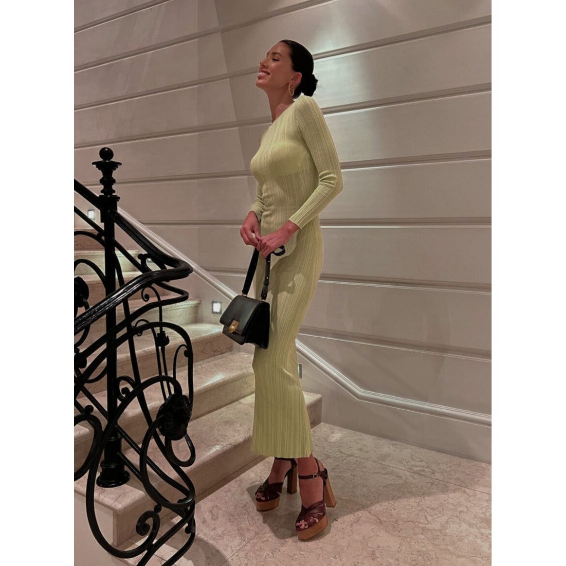 Knit Slim-Fit Maxi Dress with Long Sleeves