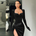 Velvet Velvet-Look High-Slit Maxi Dress
