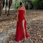 Strapless Asymmetric Maxi Dress