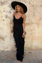 U-Neck Open-Back Maxi Dress with Off-Shoulder Neckline