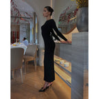 Knit Slim-Fit Maxi Dress with Long Sleeves