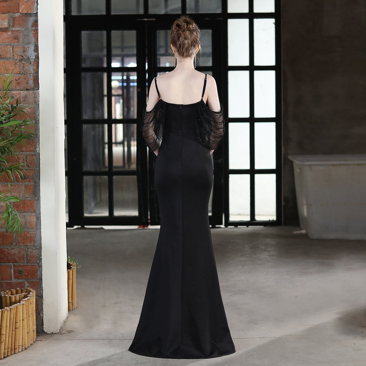 V-Neck Mermaid Dress with Off-Shoulder Neckline