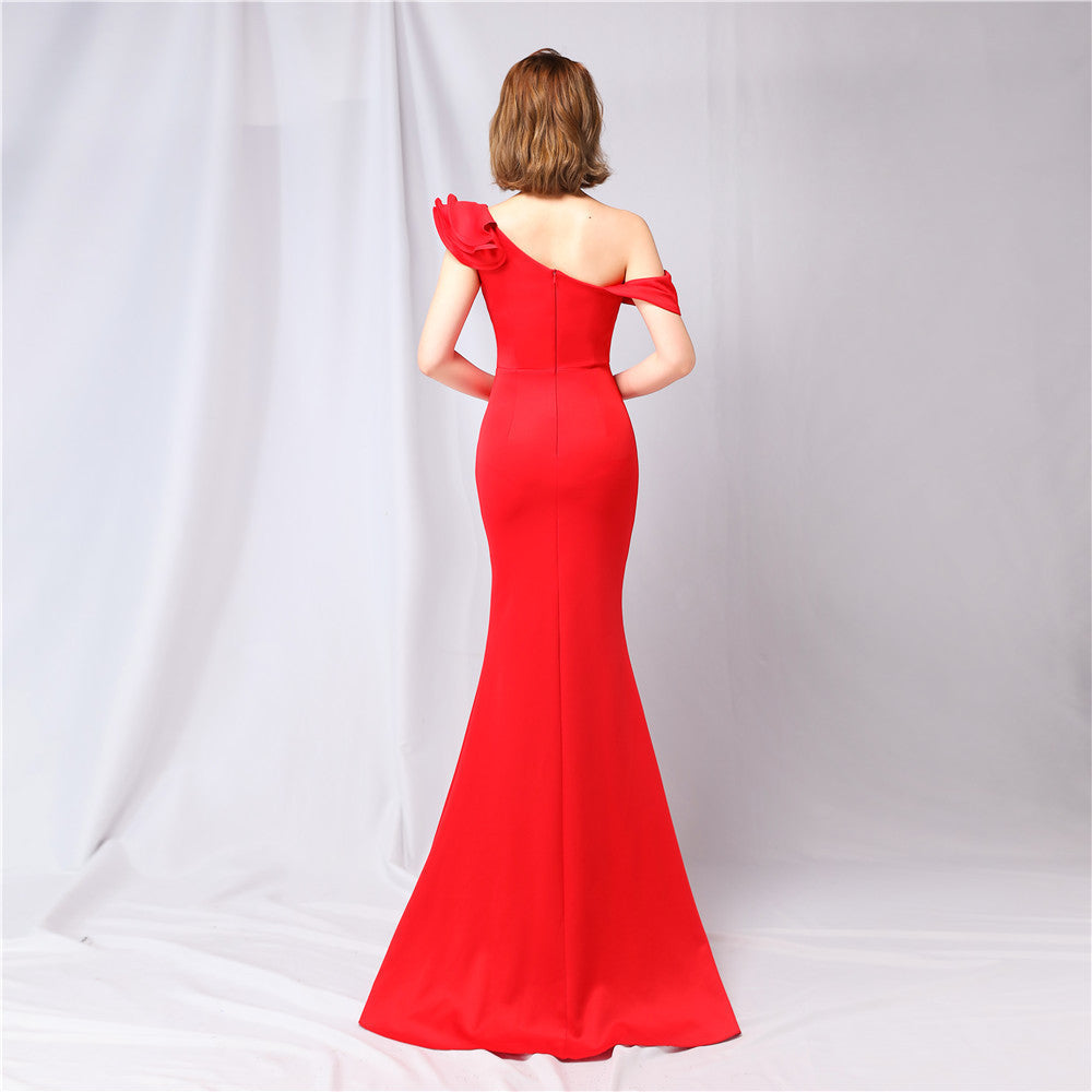 One-Shoulder Maxi Dress with Crepe Texture