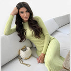 Knit Slim-Fit Maxi Dress with Long Sleeves