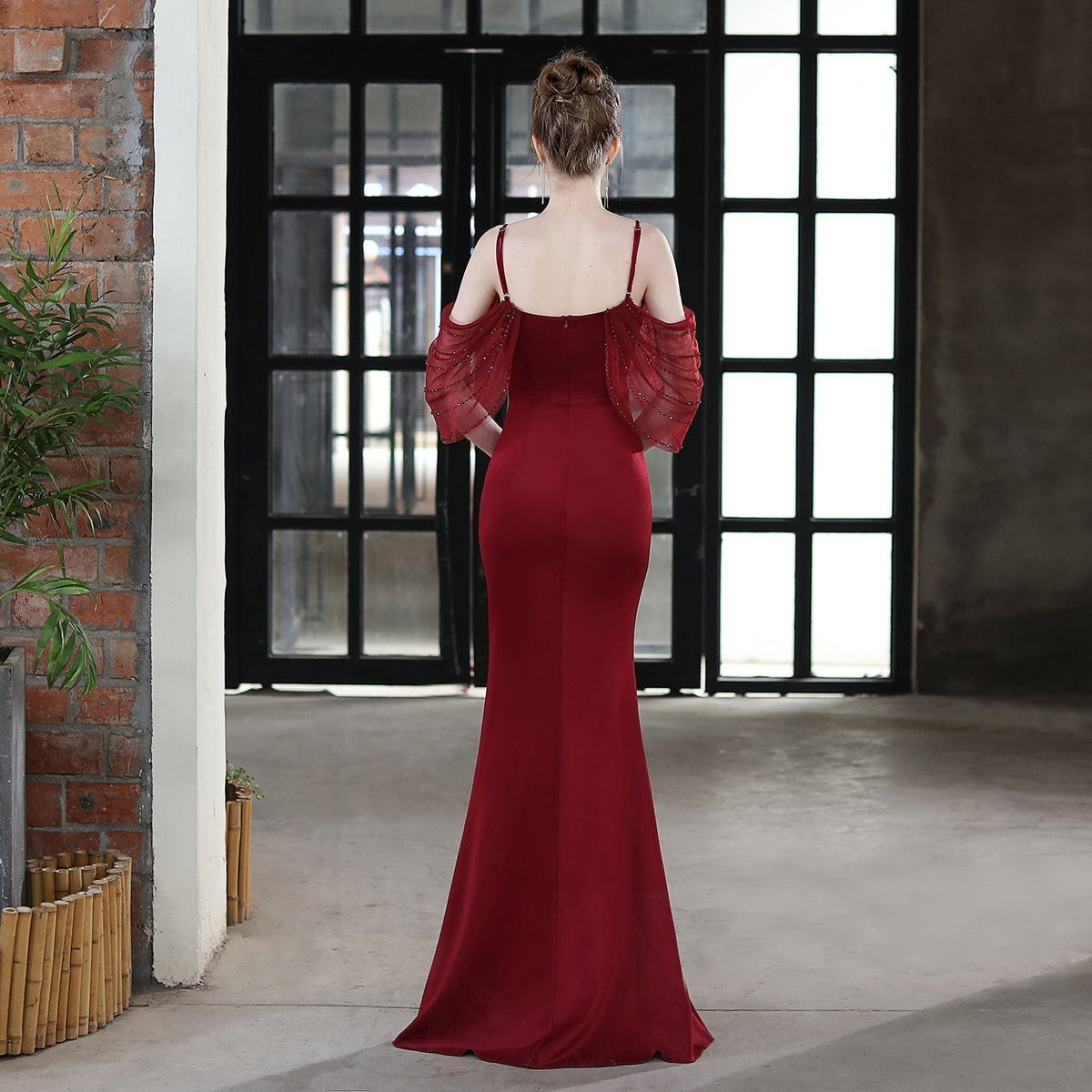 V-Neck Mermaid Dress with Off-Shoulder Neckline