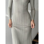 Knit Slim-Fit Maxi Dress with Long Sleeves