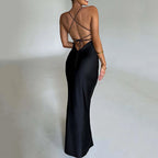 Satin Plunging V-Neck Maxi Dress