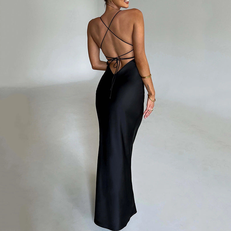 Satin Plunging V-Neck Maxi Dress