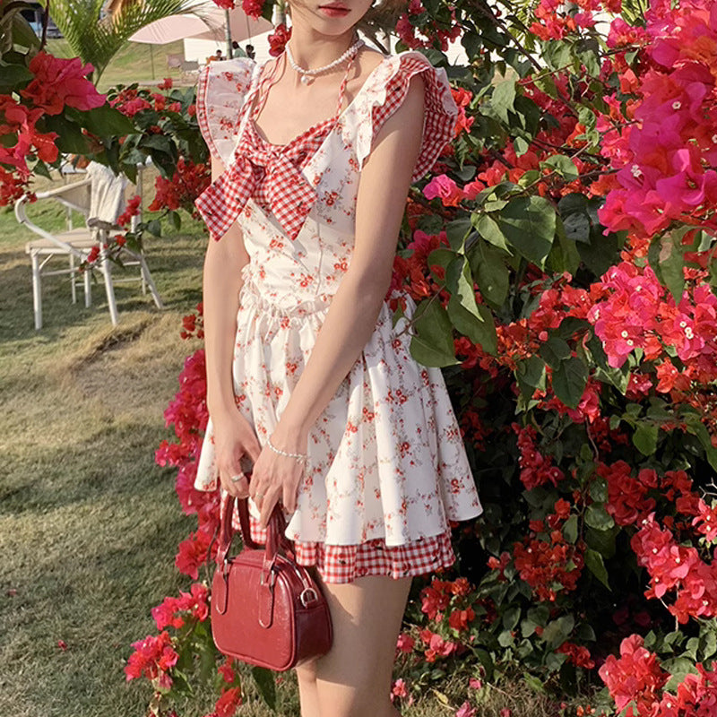 Floral Plaid Dress with Flutter Sleeves