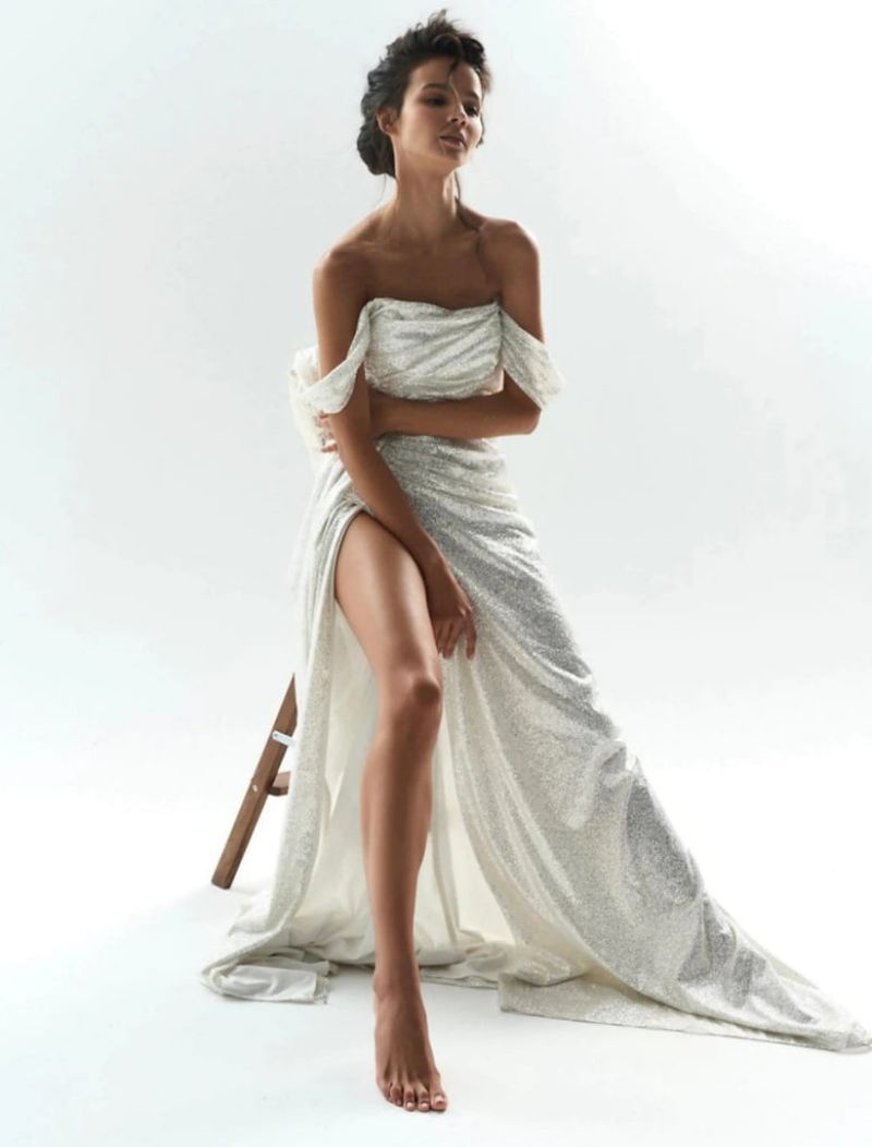 Off-Shoulder High-Slit Dress