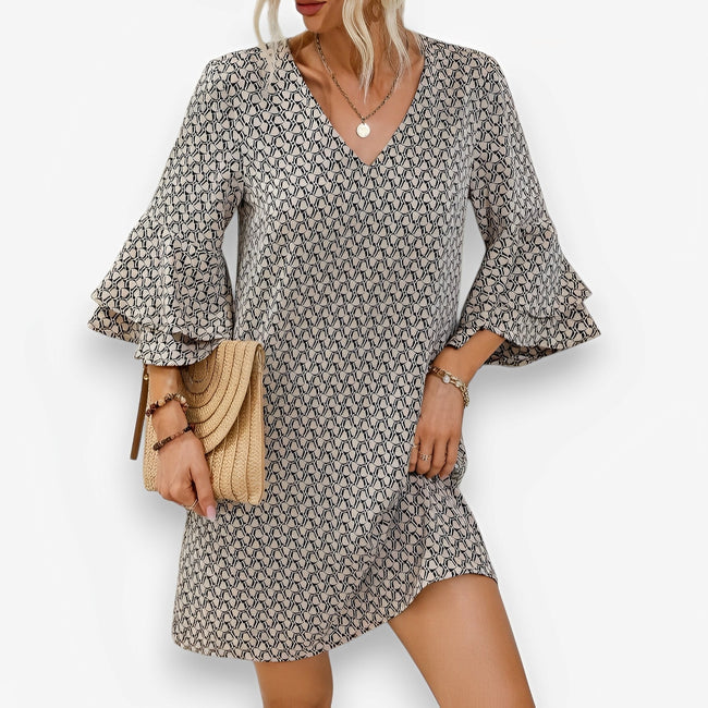 V-Neck Flared Dress with Short Length Main image