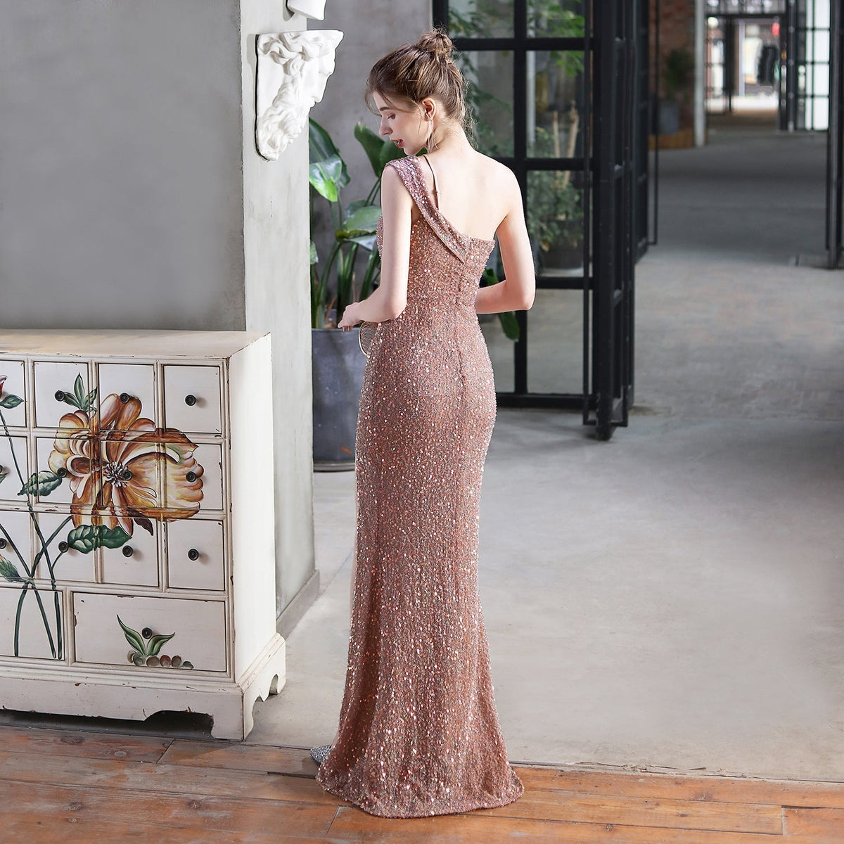 One-Shoulder Sequined Dress