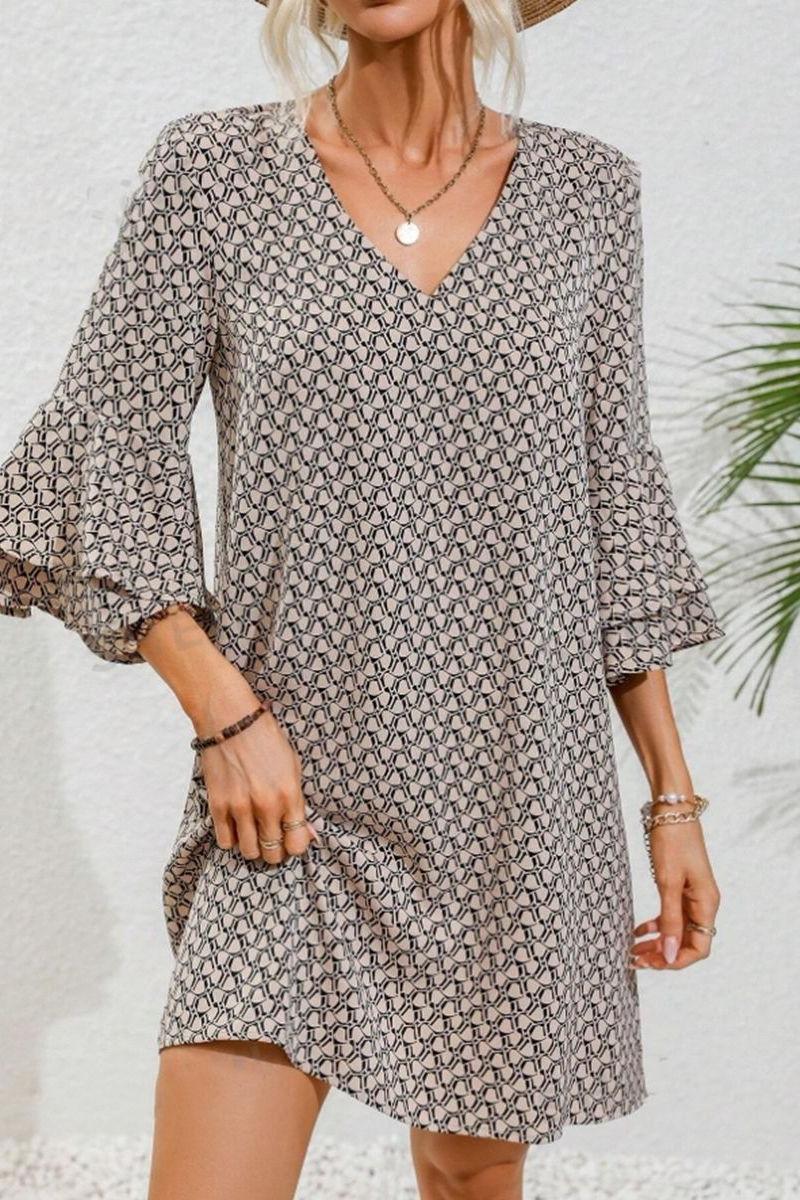 V-Neck Flared Dress with Short Length