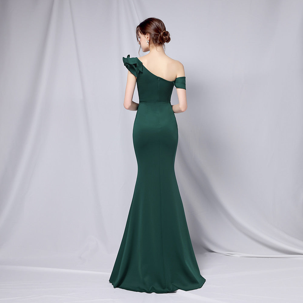One-Shoulder Maxi Dress with Crepe Texture