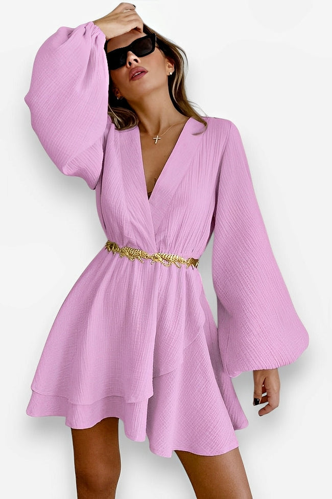 Cotton Slim-Fit Dress with Lantern Sleeves Main image