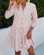 Button-Front Gingham Dress with Contrast Details