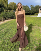Strapless Asymmetric Maxi Dress