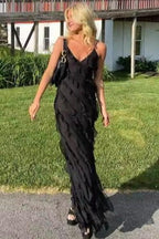 U-Neck Open-Back Maxi Dress with Off-Shoulder Neckline