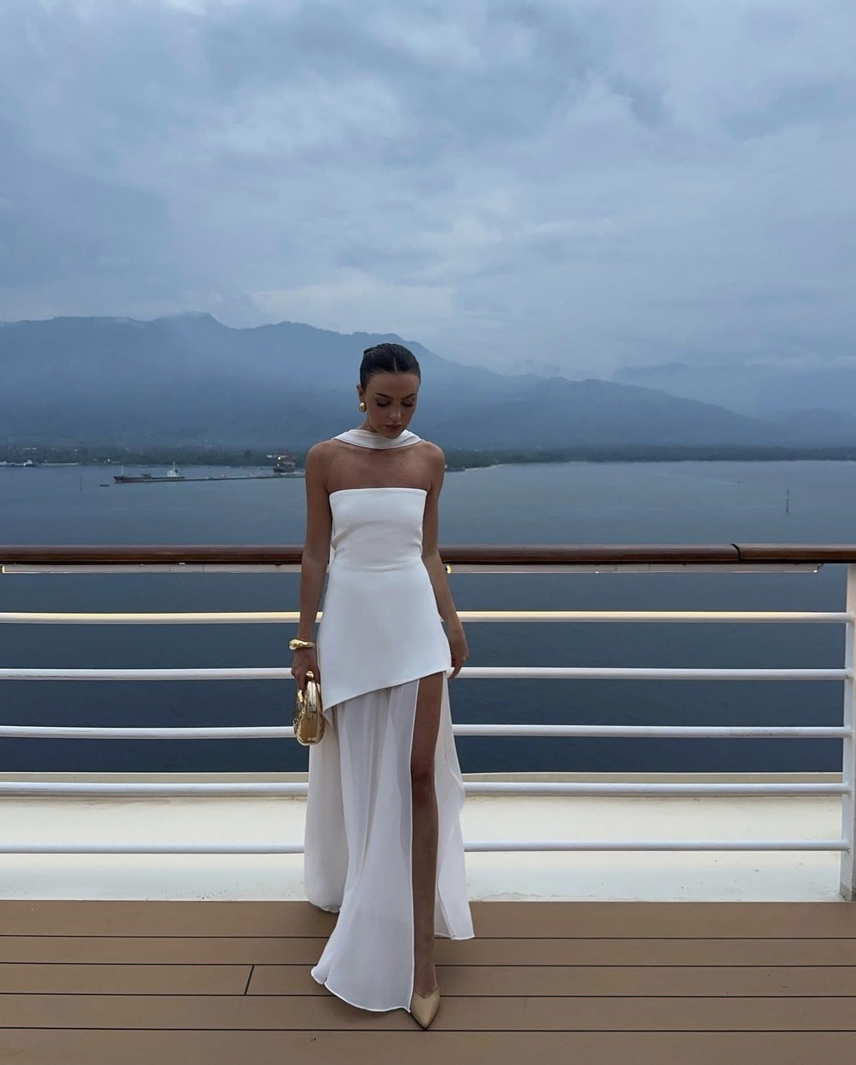 Strapless Asymmetric Maxi Dress