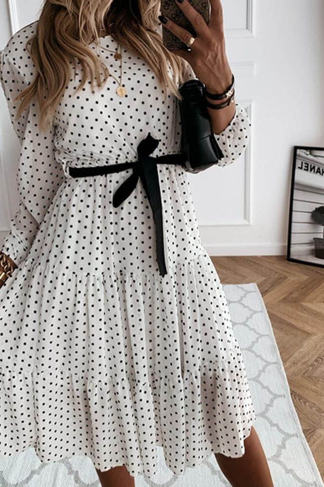 Polka-Dot Midi Dress in White