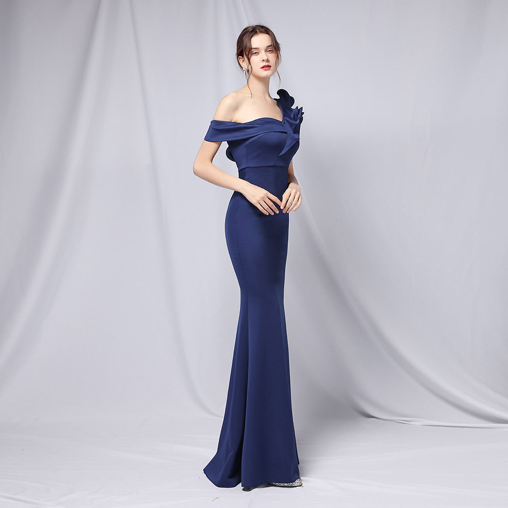One-Shoulder Maxi Dress with Crepe Texture